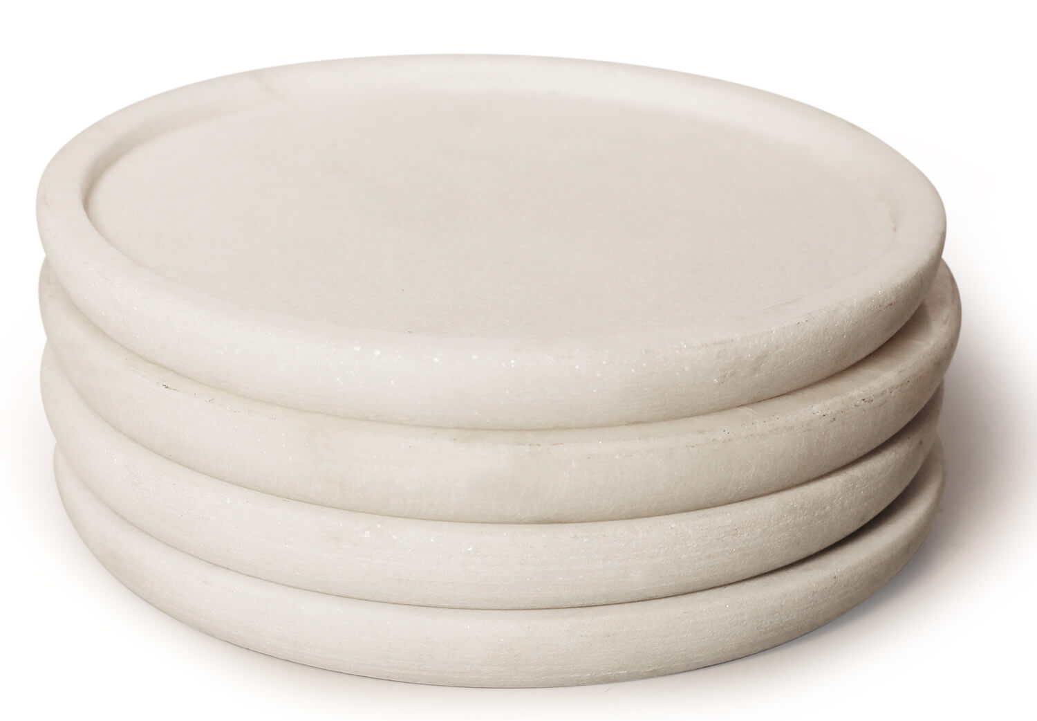 ArtistryBazaar 4" Natural White Stone Drink Coasters Set of 4 Beverage with Brass Inlay Stripes Marble Round Heavy Duty Bar Coaster